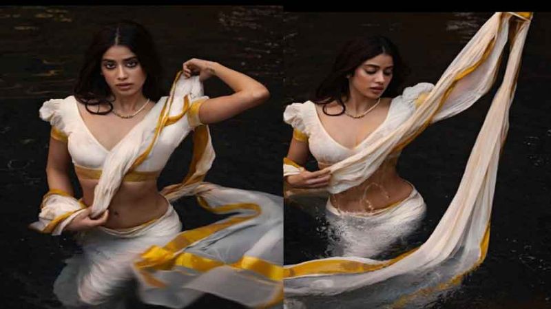 Janhvi Kapoor Pics: सफेद साड़ी पहन झरने में उतरी श्रीदेवी की बेटी, तस्वीरें देख लोगों को याद आ गई जीनत अमान